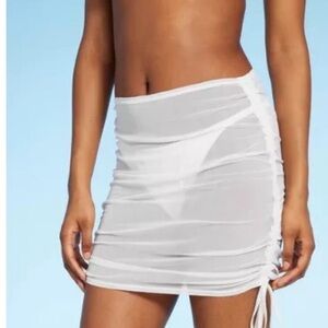 Women's Mesh Drawstring Ruched Cover Up Skirt - Wild Fable White XL